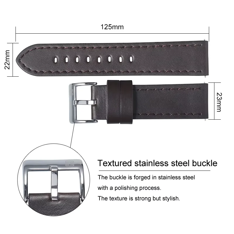 Naviforce-本革ストラップ,23mm,黒,茶色,耐水性,バックル付き,交換用ベルト,時計アクセサリー