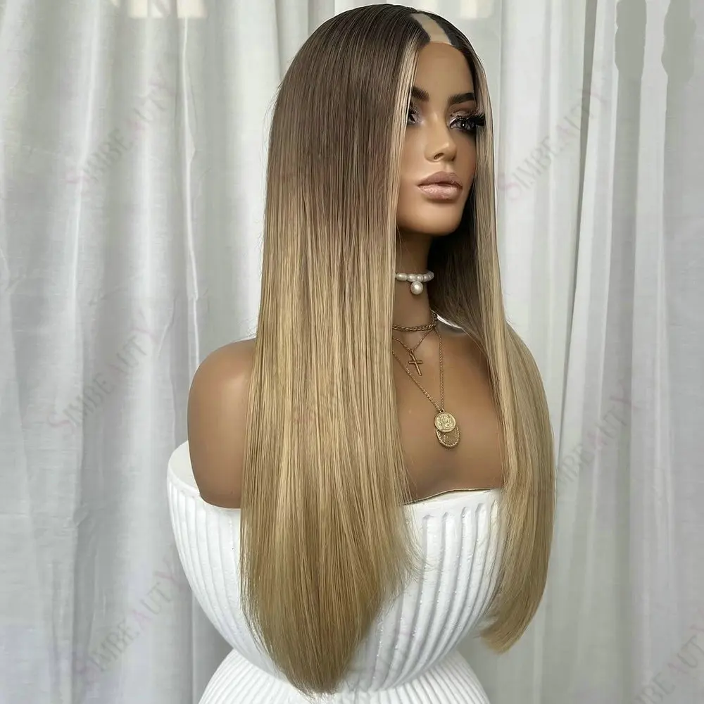 U جزء شعر مستعار شعر الإنسان الطبيعي مستقيم الجذر الداكن شقراء أومبير للنساء سهلة ارتداء 1*4 فولت جزء شعر مستعار كامل آلة صنع الشعر الهندي