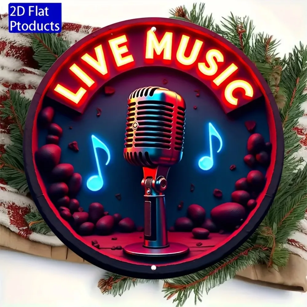 CIFBUY Retro Neon Live Music Sign Aluminum Wall Art Waterproof Fade Resistant Durable Metal Decor for Home Cafe Bar Backyard