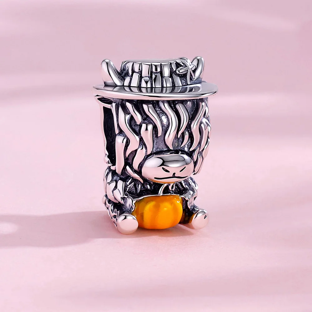 925 Sterling Silver Charms Pumpkin Highland Cow Bead Fits Original Bracelet DIY Jewelry Accessories Everyday Wear Women’s Gift