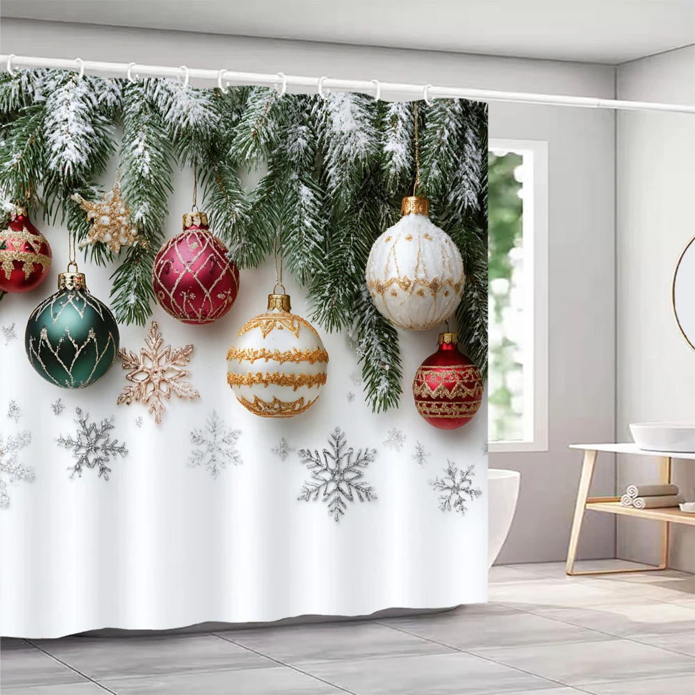 

Merry Christmas Shower Curtain, Bathroom Decorative Christmas bells Shower Curtain, Waterproof Shower Curtain with Hooks