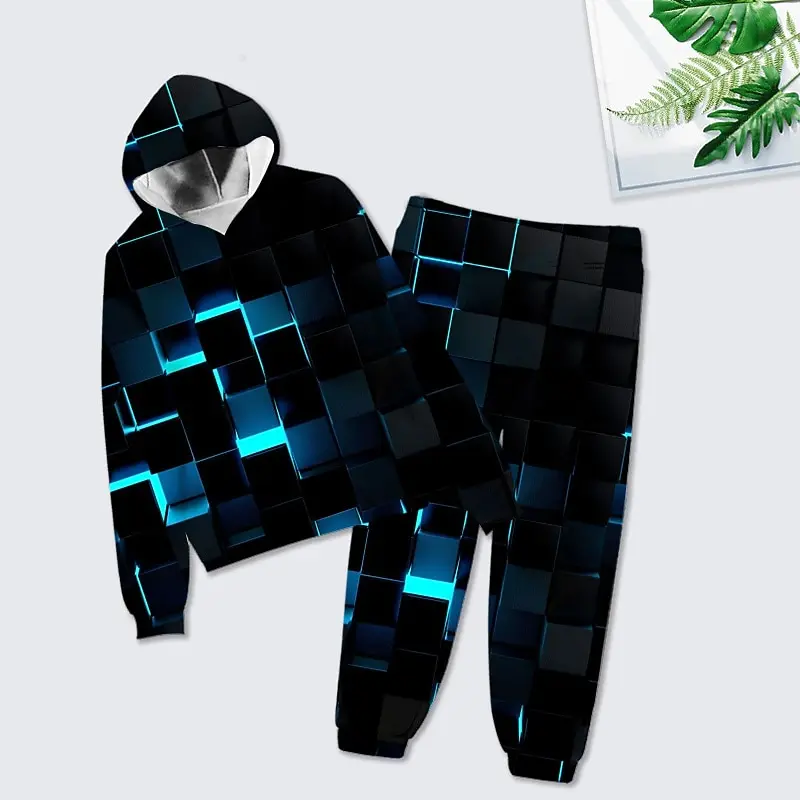 

Men's Geometric Graphic Tracksuit Outfit 3D Print Hoodies 2-Piece Fashion Hooded Sweatshirt Pants Sets Outdoor Casual Sportswear