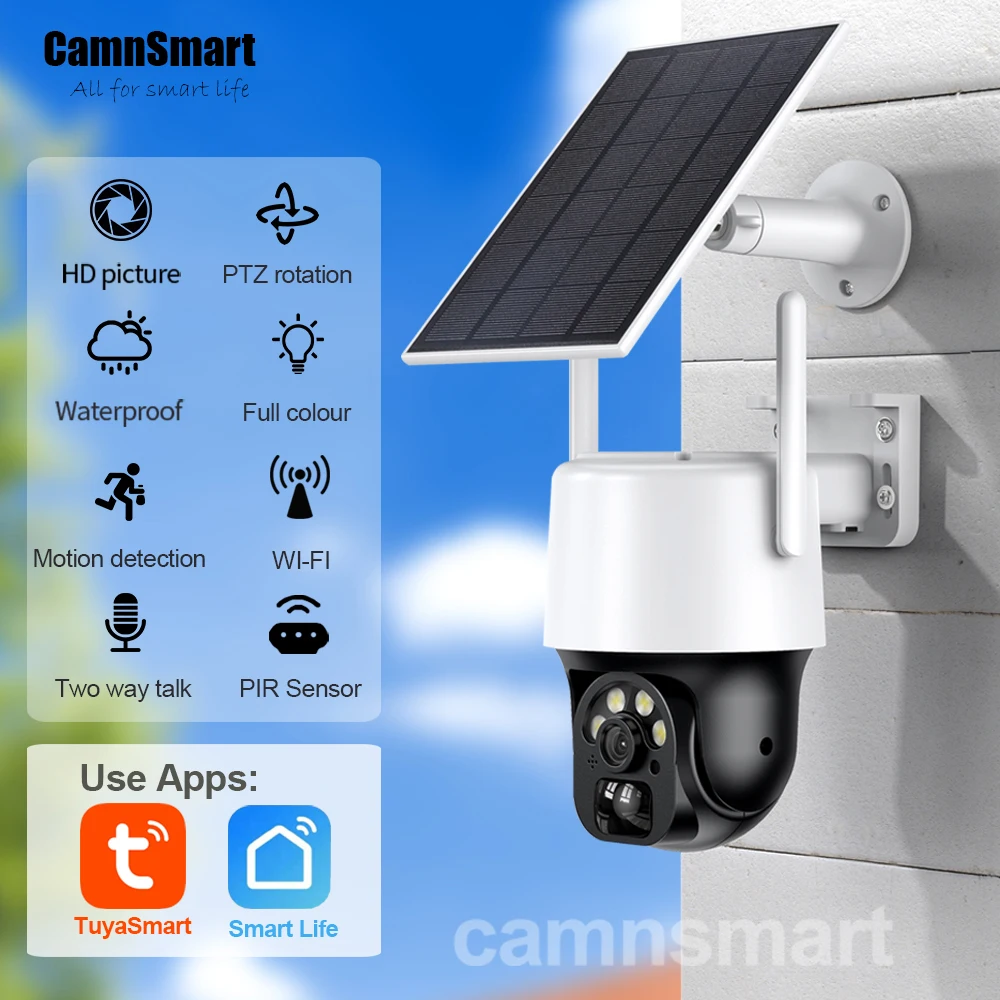 Tuya Solar WIFI Outdoor Camera Wireless Built-in 9600mAh Battery 3MP PTZ PIR Human Detection Two Way Talk 4X Zoom Security  Home