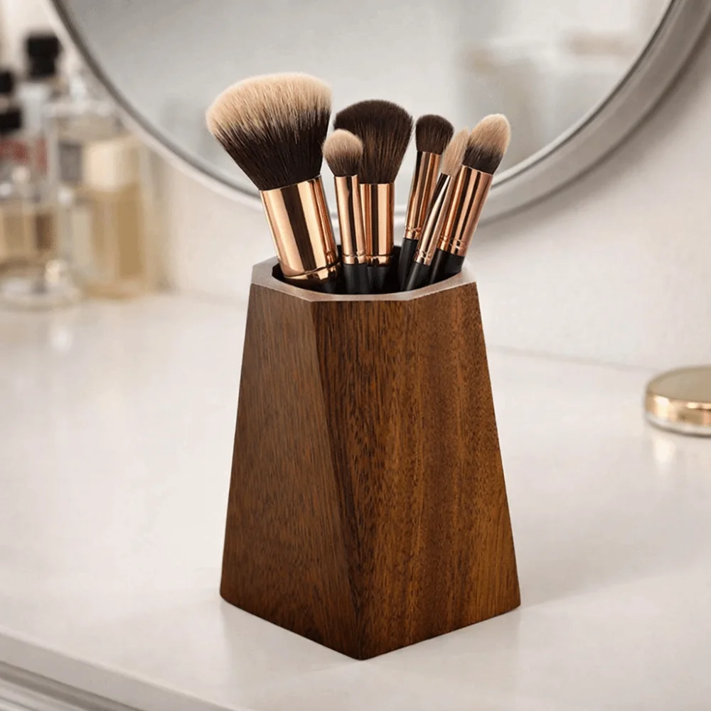 Stationery Vintage Walnut Pen Holder Polishing Design Octagonal Pen Container Smooth Surface Desktop Pen Box Student