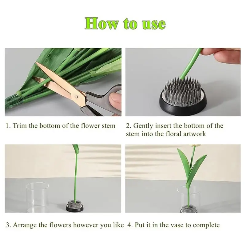 A59Z-Round Flower Frogs& Cleaning Brush With Alignment Tool, Flower Arrangement Kit- Vase Arranger Floral Pin Holder For Home