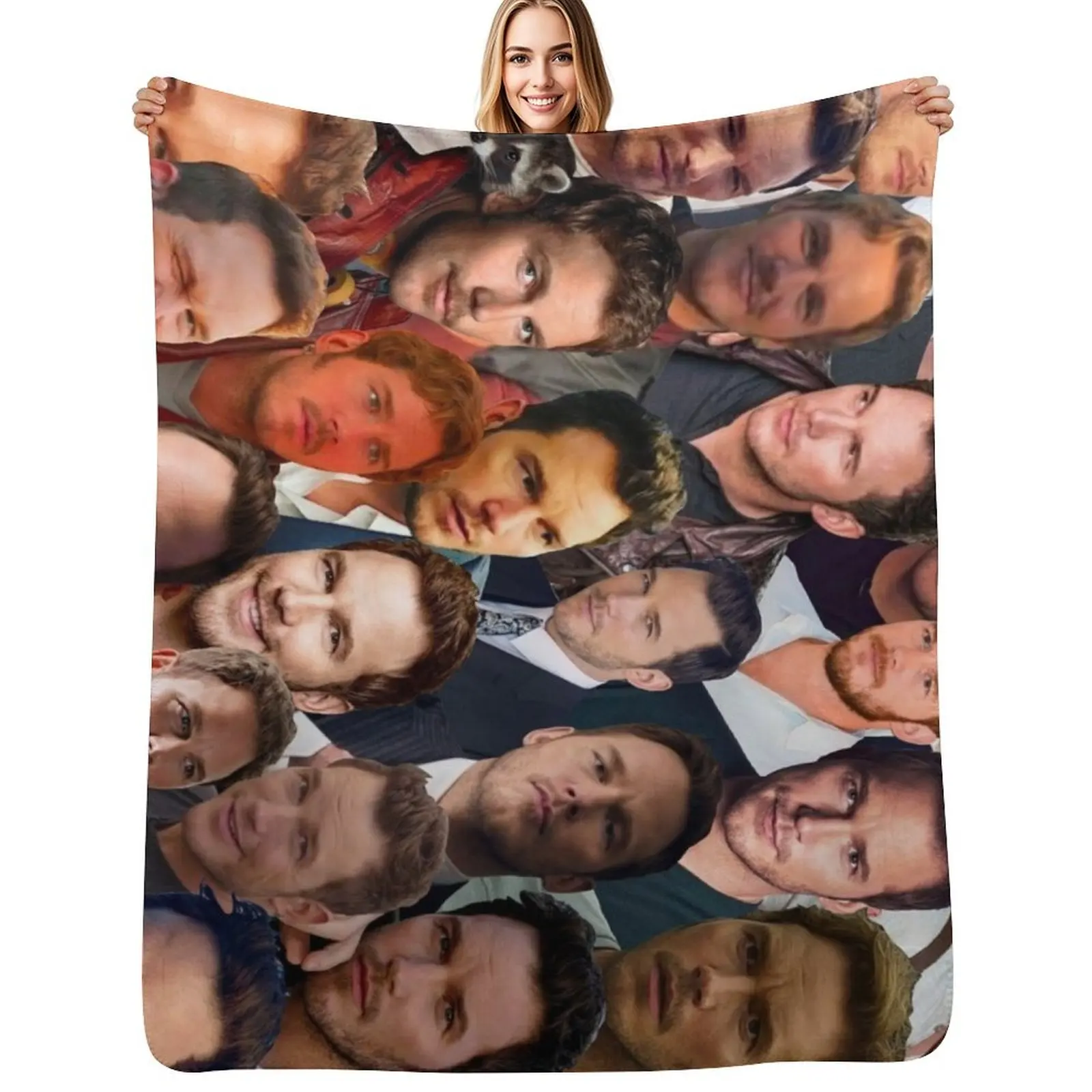 

Chris Pratt Photo Collage Throw Blanket sofa bed cosplay anime Sofa Flannels Blankets