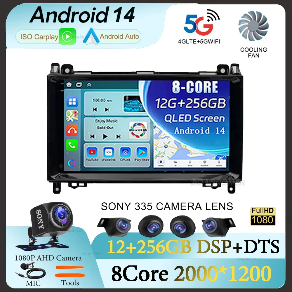 9 Inch Android 14 For Mercedes /Benz / W169 W245 W639 W906 Sprinter B160 B170 B200 Car Radio Multimedia Player DSP Auto Carplay