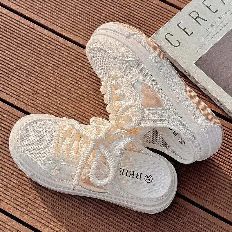 2024 New Half Slippers Women Fashion Breathable Sneakers Cute College Style All-match Shoes Womens Casual Sports Shoes