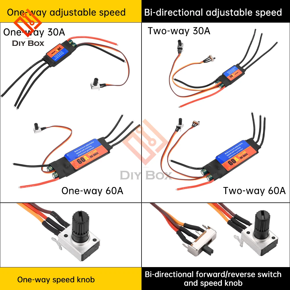 30A 60A ESC Unidirectional Bidirectional Self Starting Brushless Motor Driver Electric Regulation Speed Controller for DIY Tools