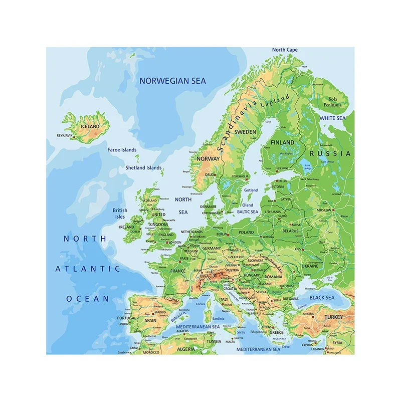 90*90cm The Europe Map Non-woven Canvas Painting Unframed Poster Decorative Hanging Picture Wall Art Print Home School Supplies