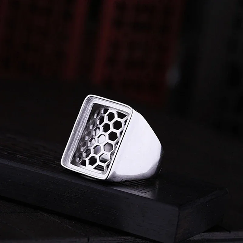 

White Gold Color 925 Sterling Silver Men Ring 13x18mm Princess Cabochon Semi Mount Ring Amber Turquoise Lapis Lazuli Setting