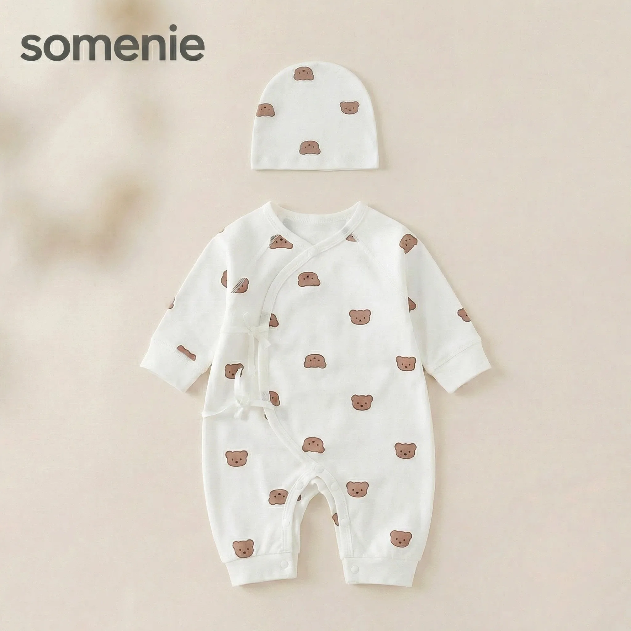 

Цельный комбинезон Somenie для мальчиков и девочек, 100% хлопок, комбинезон с длинными рукавами для новорожденных, однотонный вязаный комбинезон для младенцев, одежда на 4 сезона