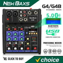 4 Channel DJ Mixing Console Sound Mixer Bluetooth USB Connect Stereo Tuning Equipment for Audio Mixer Professional Studio