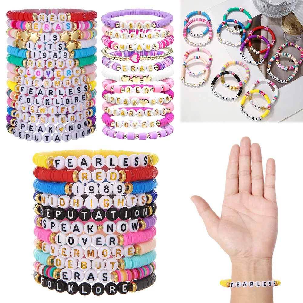 11/14 PCS Stretch Letter Beaded Kids Bracelet for Taylor Fans Album Inspired Bracelet Album Bracelets for Women Teen Girls