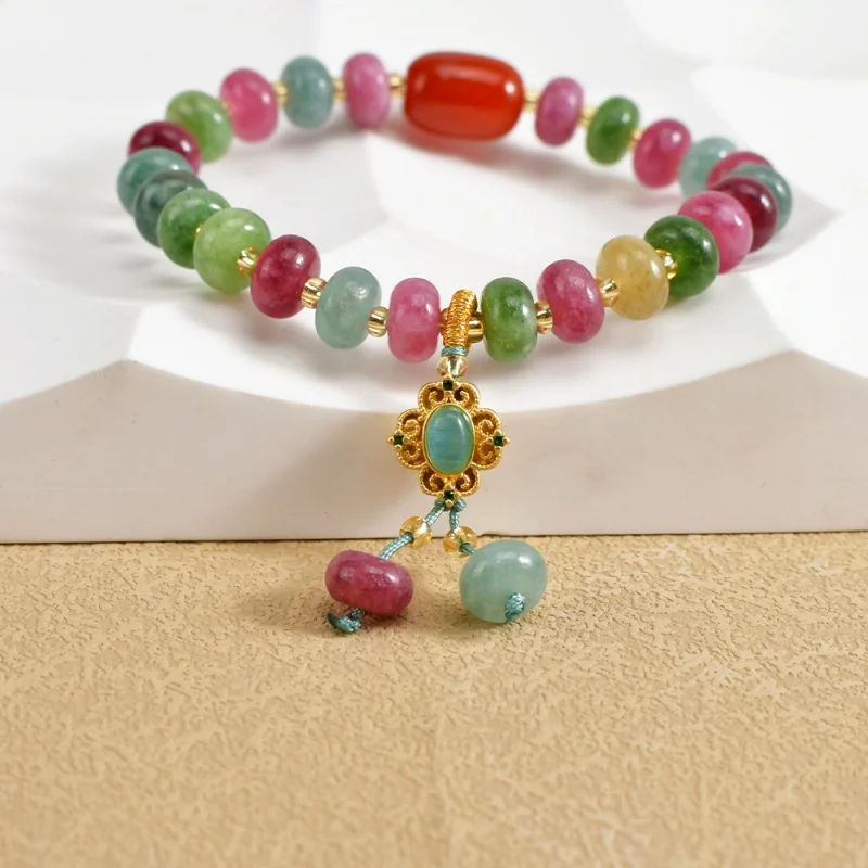 Original Candy Color Tourmaline Abacus Beads Bracelet Ina Special Interest Light Luxury Apple Pendant Bracelet Girlfriend Gifts