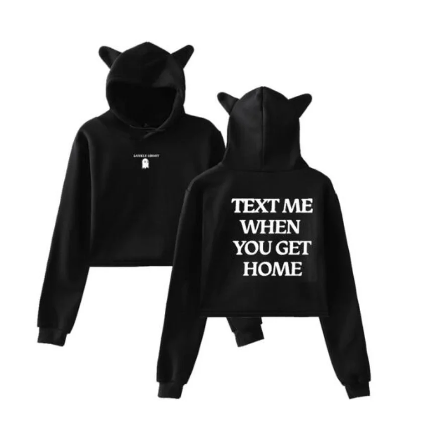 Lonely Ghost Text Me When You Get Home Crop Top Hoodie Harajuku Cropped Sweatshirt Streetwear Hip Hop Long Sleeves Pullover Tops