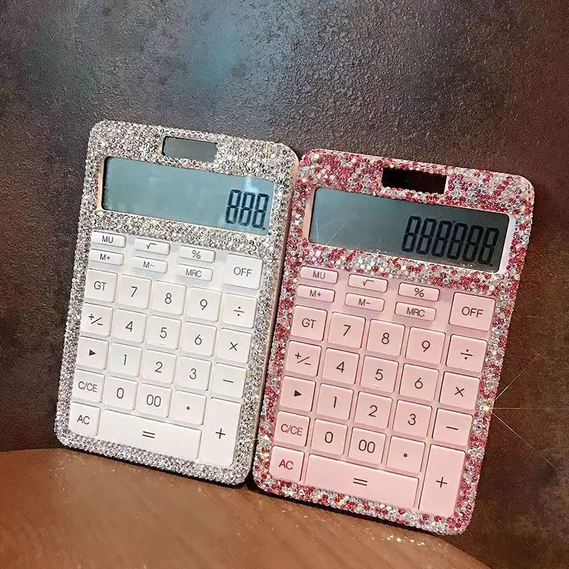 Rhinestone Solar Energy Calculator Voice Learning Screen Display Office School Financial Accounting Compute Tools 12 Digits