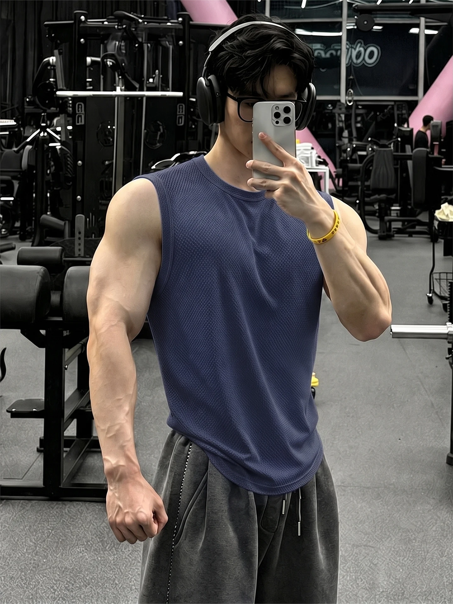 Blue Dragon Scale Texture Sports Vest Men's Summer American Fitness No Sleeve T-Shirt Shoulder Pad Sweatshirt Breathable H-Ba...
