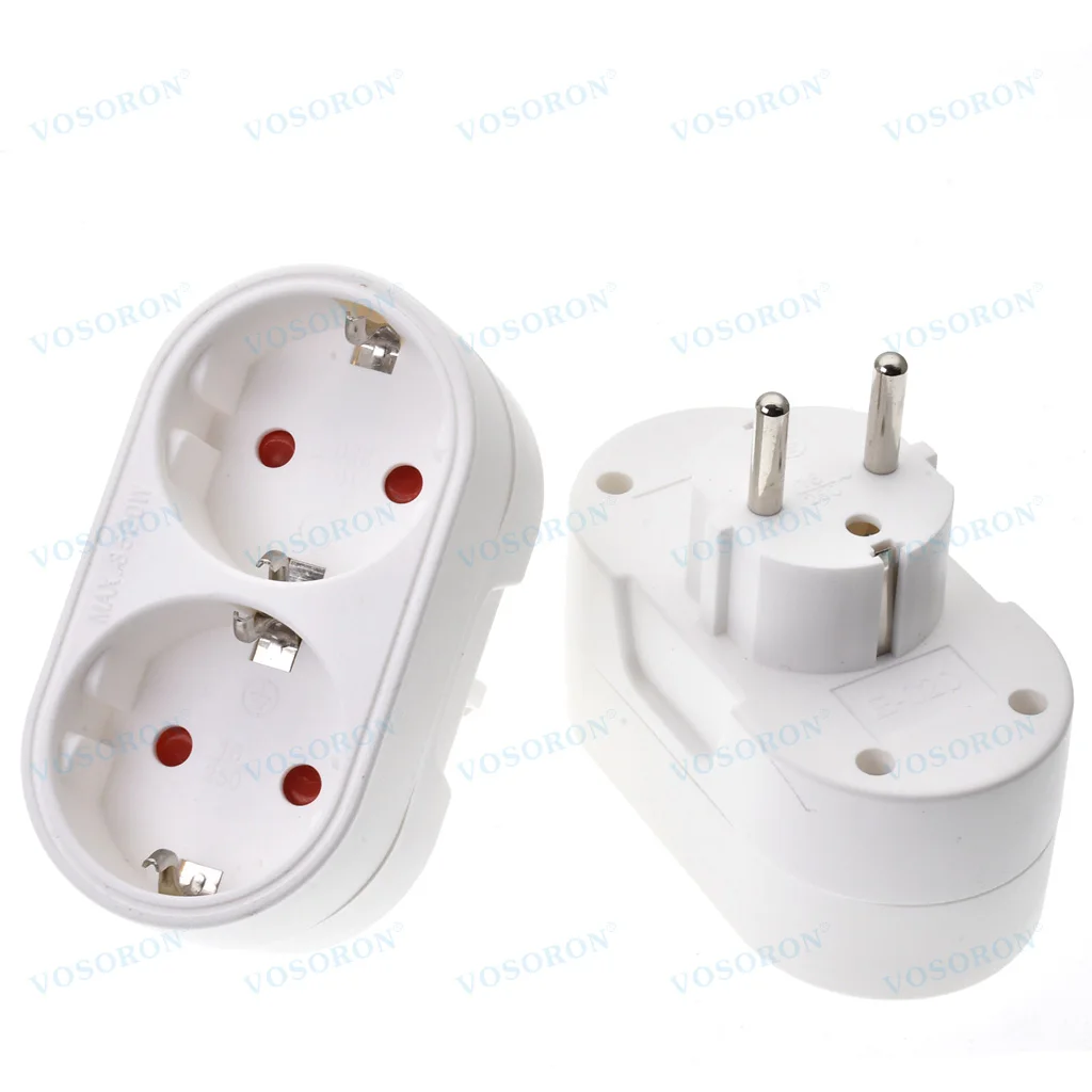 EU / German Plug Converter 16A 250V European Conversion Plug 1 To 2 Way Socket Home Travel Adapter 3500W Wall Electric Socket