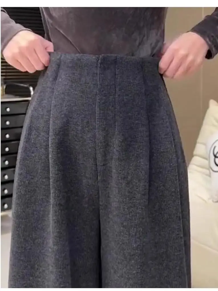 High Waist Fce Lined Wide Leg Pants Dra Straight Cut Slimming Effect Autumn Winter Casual Trousers for Women