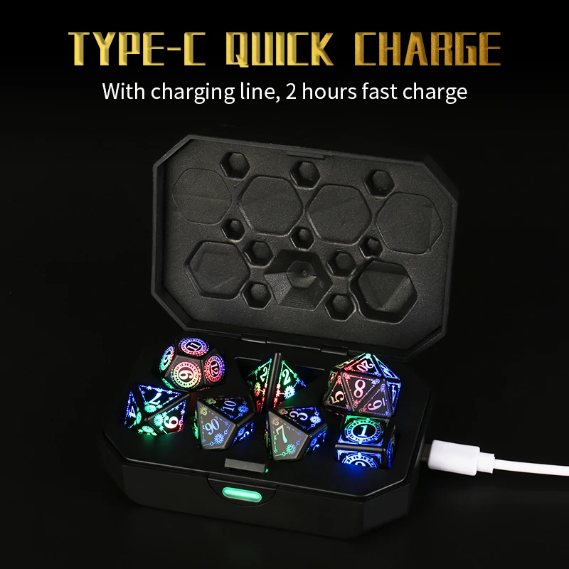 

DND LED Dice Rechargeable with Charging Box, 7 PCS Light up Dice for Tabletop Games RPG Dungeons and Dragons Dice Christmas Gift