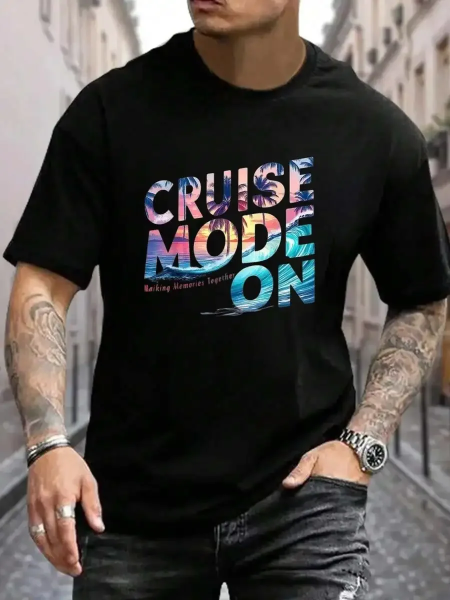 100% Cotton Cruise Mode On Making Memories Together Family Cruise T-Shirt Men's Black Vacation Crew Neck Short Sleeve Holiday T-