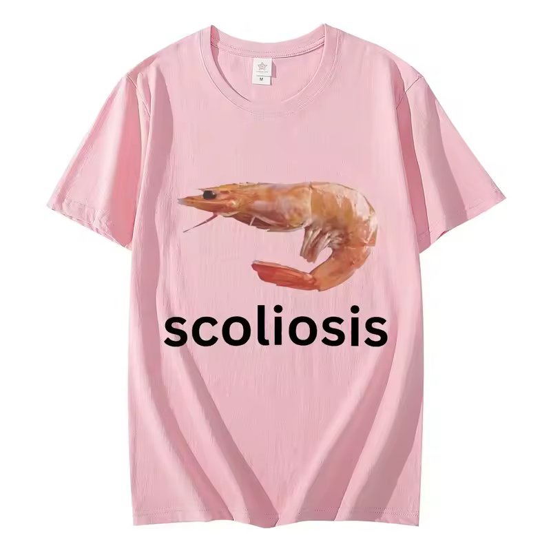 Scoliosis Funny Shrimp Meme T-shirt Unisex Fashion Casual T-shirts Summer Short Sleeve T Shirts Streetwear Women T Shirts - Image 3