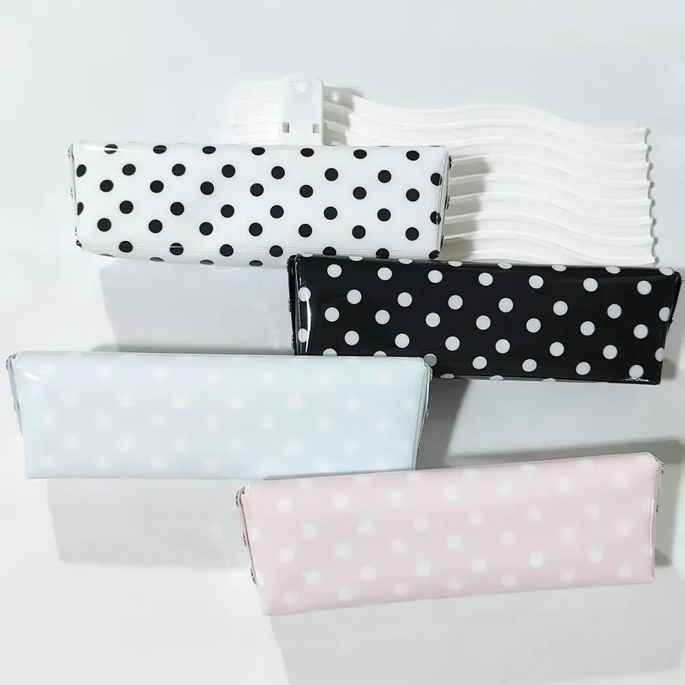 High Quality PVC Pencil Case Polka Dot Design Pen Bag Snap-button Type Pen Pouch Simple Stationery Pouch Students Gift