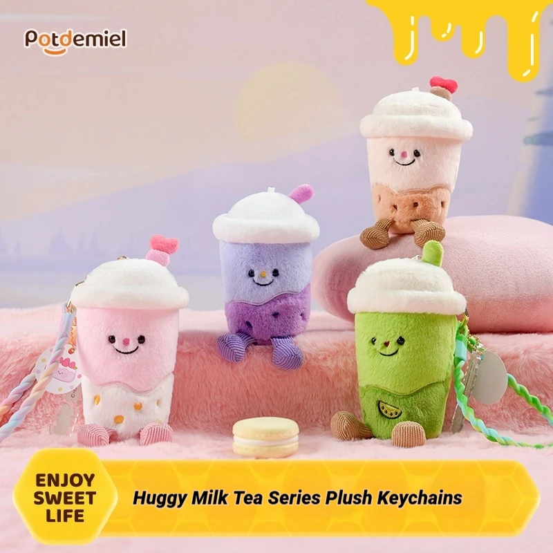 Potdemiel – porte-clés en peluche véritable, série de tasses de thé au lait à bulles, jouet en peluche mignon, breloque pour sac à dos, cadeau pour filles et garçons