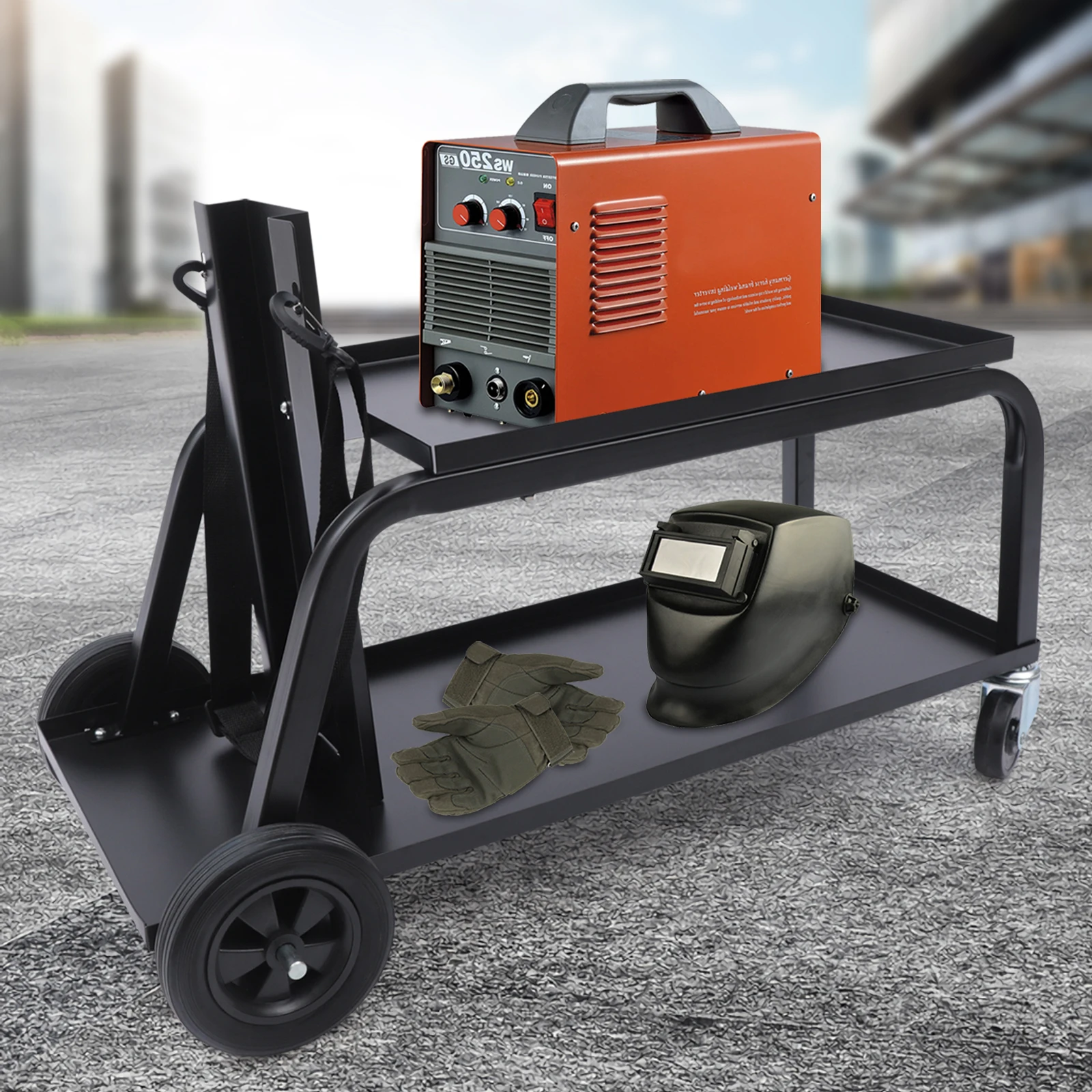 2 Tiers Welding Cart Rolling Welder Cart Heavy Duty with Upgraded Wheels and Tank Storage Plasma Cutter Cart for TIG MIG Welder