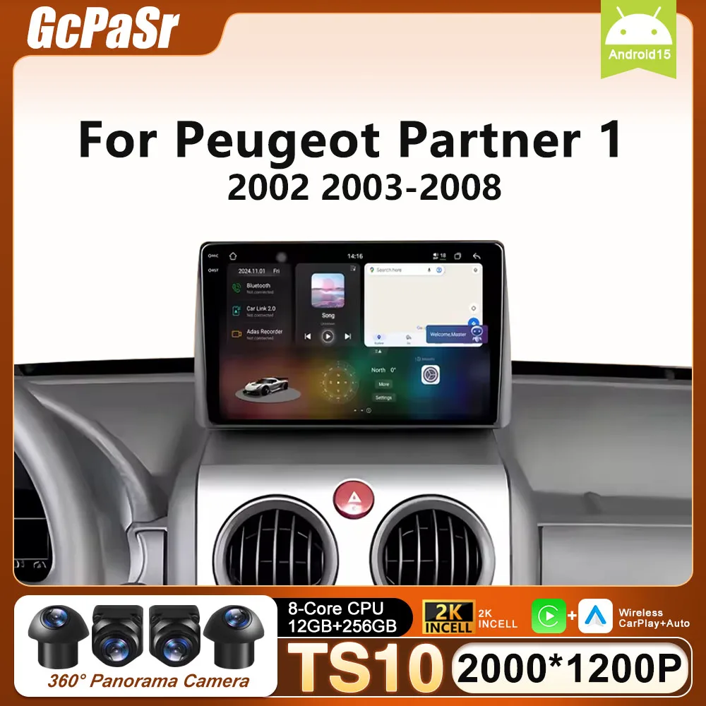 Android 16 Car Radio Carplay For Peugeot Partner 1 2002-2008 Partner Origin 1 2008-2011 GPS Auto Multimedia Player Stereo