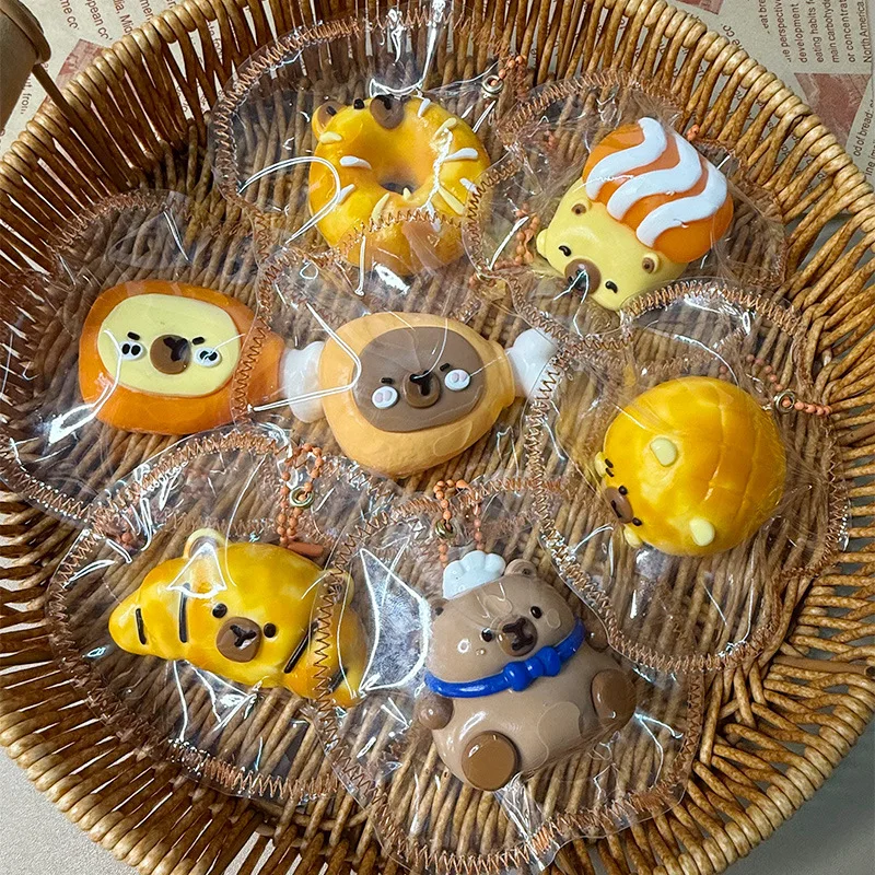 Capybara Food Series Squishy Keychain Cartoon Slow Rising Squeeze Toy Kawaii Bread Donut Chicken Leg Sensory Fidget Toy