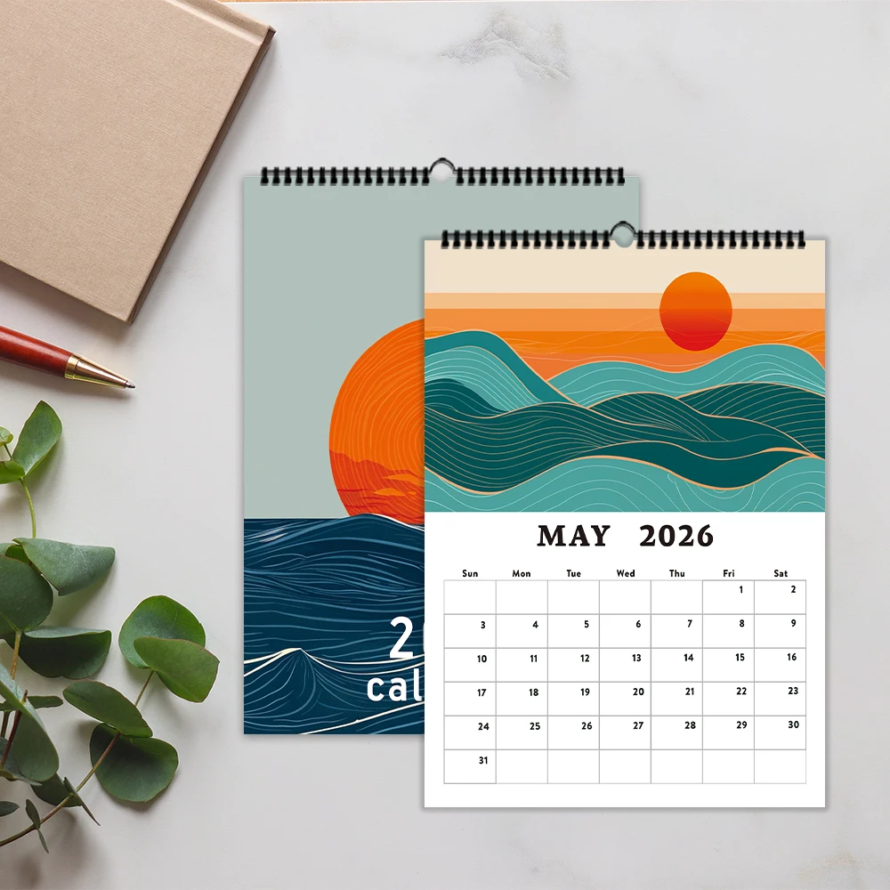 1 قطعة 2026 تقويم الحائط ، مشهد تصميم هندسي تجريدي ، خطة شهرية 12 شهرًا ، هدية مثالية لأعياد الميلاد وعيد الميلاد ورأس السنة الجديدة