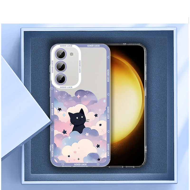 Lustige Künstlerische Schwarze Katze Sternenhimmel Handyhülle für Samsung Galaxy S26 S24 S23 S22 S25 Plus Ultra Transparente Hülle S23+ S22+ S24+ Schutzhülle – Detail 11