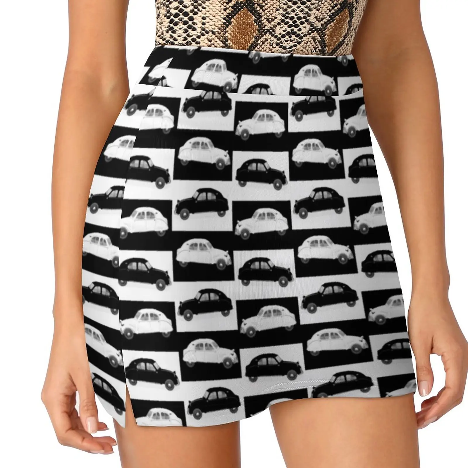 2Cv Pattern Women's skirt Mini Skirts A Line Skirt With Hide Pocket 2Cv French France Oldtimer Classic Car Vehicle Black And