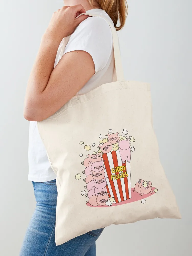 The Giddy Piggies Love Popcorn Tote Bag large size bags bags woman 2025 Shopper bag Canvas Tote Bag