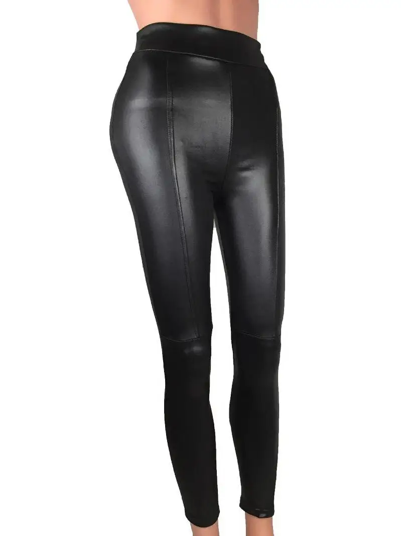 Leggings con apariencia de cuero para mujer, pantalones de capa Base adelgazantes de retazos, pantalones largos, Material sintético, temporada de primavera 2026