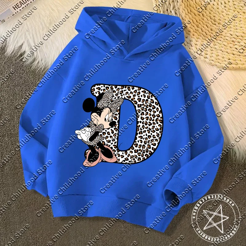 New Children Minnie hoodie Letter A-Z Name Combination Disney Kawaii Cartoons Clothes Kids Little Boy Girl sweater Casual Tops