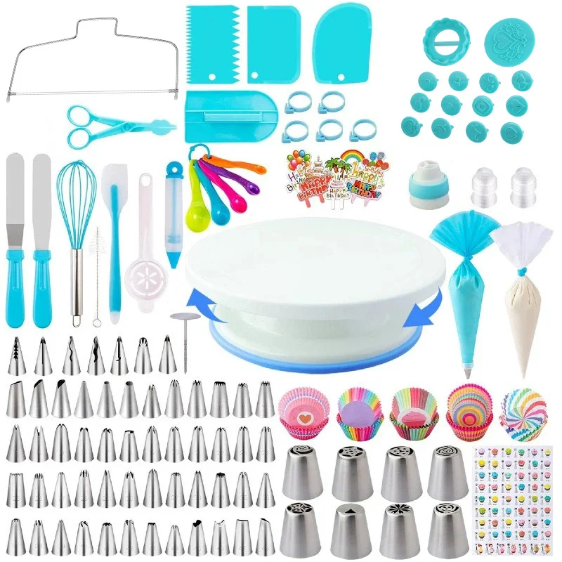 

356-Piece Disposable Oven-Safe Round Cake Baking Tools Set Plastic Cream Piping Spatula Scraper with Turntable