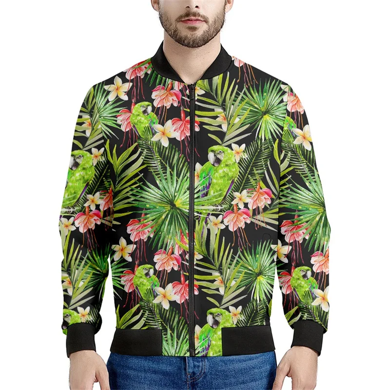 Hawaiian Flower Graphic Jacket Men Colorful 3d Printed Plants Sweatshirts Long Sleeves Spring Autumn Bomber Zipper Coats Tops