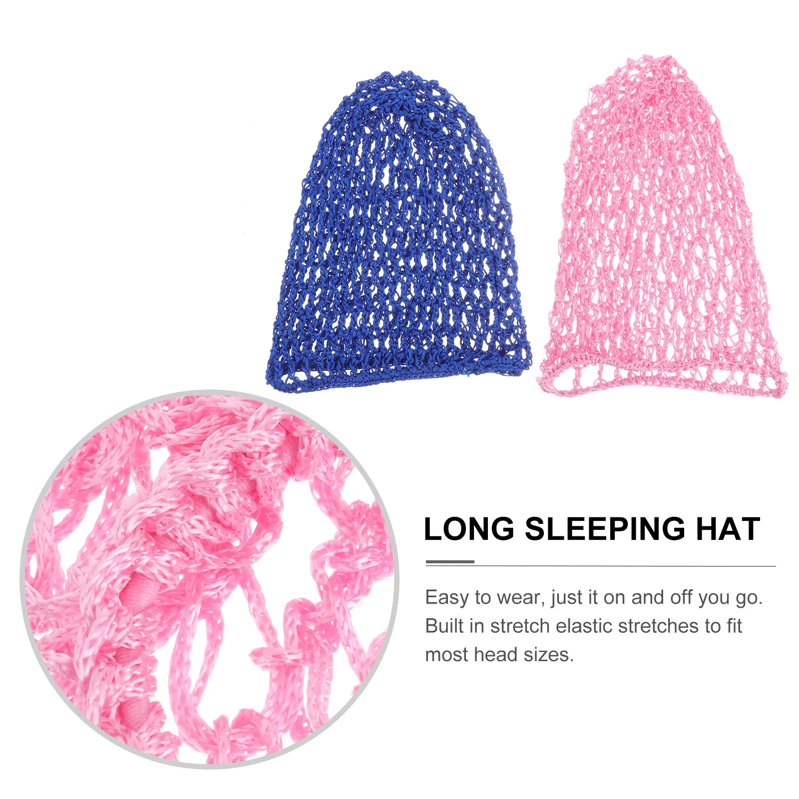 

2Pcs Long Mesh Sleeping Hat Hair Net Cap Stretchy Protective Night Hair Accessories Royal Blue Pink Long Sleeping Hat