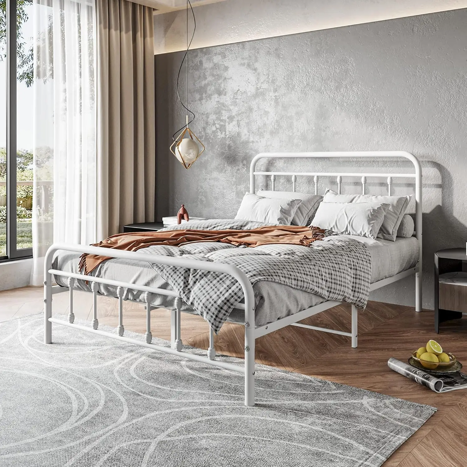 

Vintage Full Size Bed Frame with Headboard and Footboard Mattress Heavy Duty Metal Platform Bed Frame Steel Slat, Customized