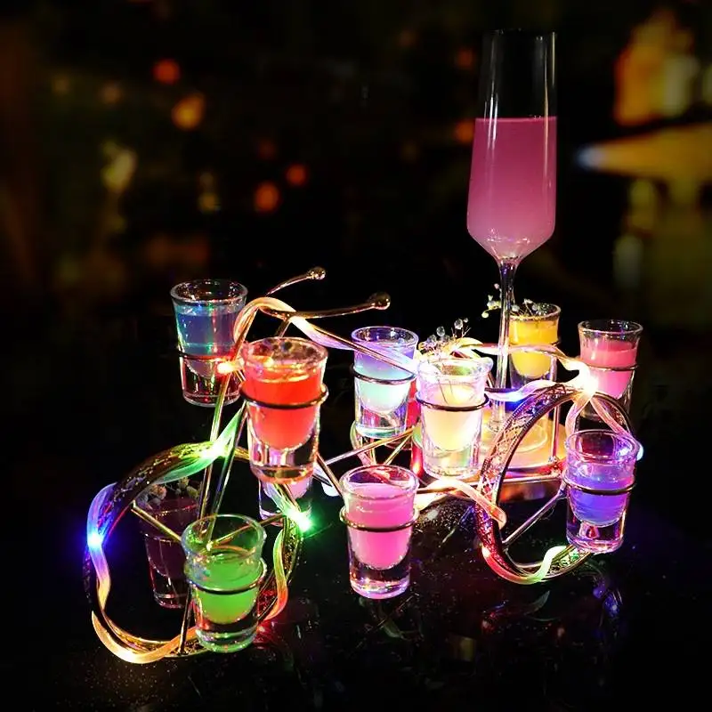 Custom Aircraft 10 Lens Glasses Tray Light Emitting Diode Bottle Presenter VIP Services Restaurant Bar Lounge Nightclub