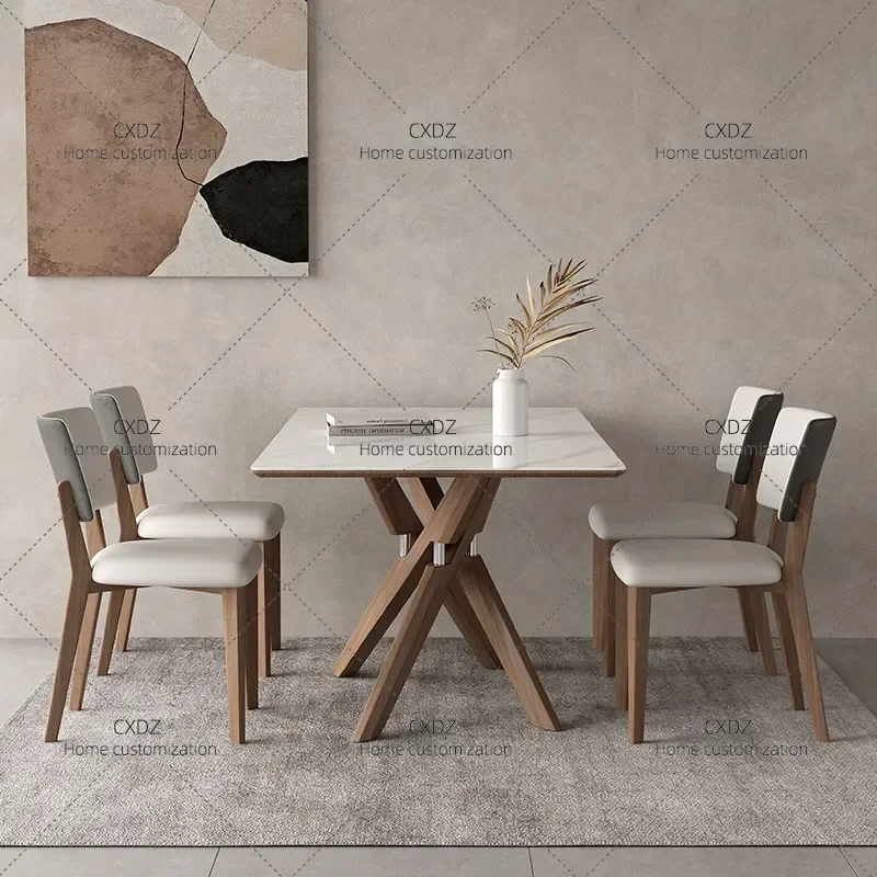 Solid Wood Dining Table Modern Simple Walnut Wabi Sabi Style Bright Rock Slab Top Small Apartment Furniture 2023 New