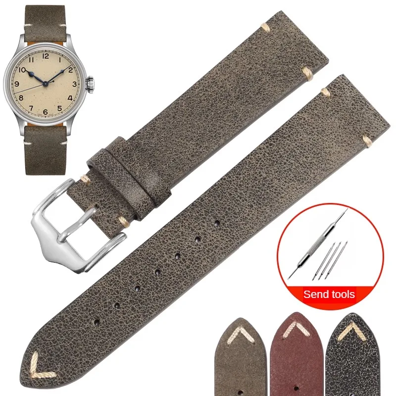 

Universal Brand Flat Straight interface Vintage Genuine Leather Watch Strap 18/19/20/21/2224mm