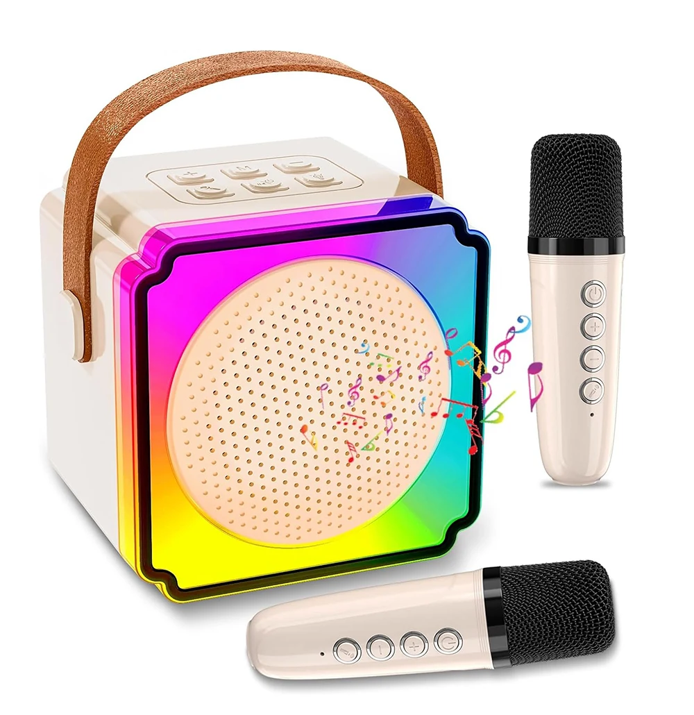 Worthy Mini Portable Bluetooth Karaoke Speaker With Wireless Microphone And Colorful Lights For Kids Adults Christmas Gift