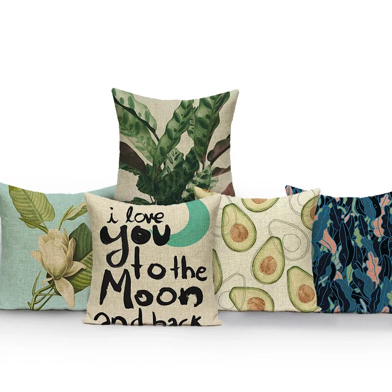 Tropical Plants Green Leaves Cushion Covers Cactus Letters Pillow Cover Decorative Beige Polyester Sofa Bedroom Pillow Case