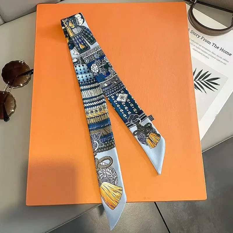 

2025 Hot Fashion Decorative Handbag Handle Strap Bag Twill Silk Scarf Tied Bag Ribbon Long Streamer Women's Headband 5*90cm