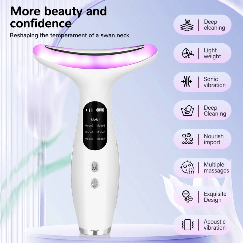 EMS جهاز تجميل الوجه والرقبة 7 ألوان مصباح ليد تجديد الجلد تشديد المضادة للتجاعيد الاهتزاز الوجه رفع مدلك #3