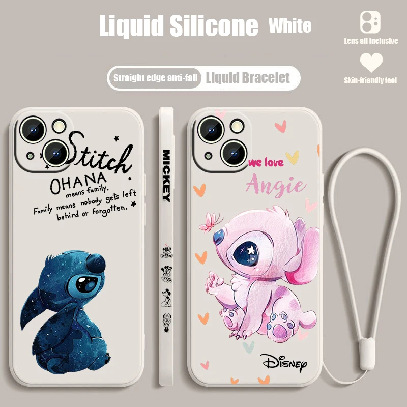 Disney Angie Stitch For iPhone 15 14 13 12 11 Pro Max 8 7 Plus XR XS X Liquid Left Rope Phone Case